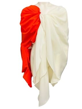 A.W.A.K.E. MODE ORANGE / CREAM BACK TO FRONT REVERSIBLE GATHERED KNOT TOP